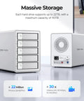 Beefy Five Bay Raid Hard Drive Enclosure For USB 3.0 SATA HDD And SSD Stacked Up To 110 TB showing five slots for drives.