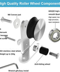 Components of 15Ft Stainless Steel Sliding Barn Door Track Kit Top Mount T Hanger Set, including roller wheel and screws.