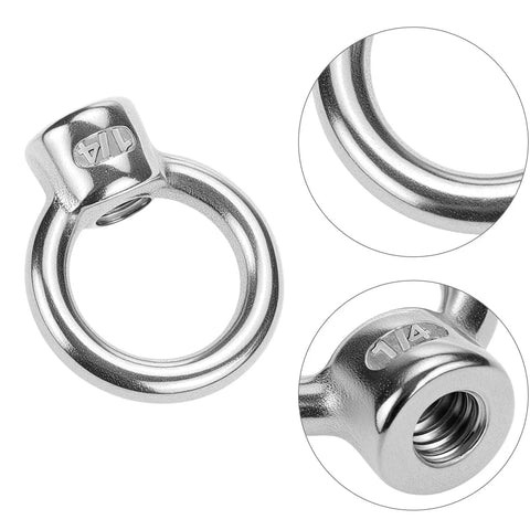 Heavy Duty 316 Stainless Steel Lifting Eye Nuts In One Quarter Inch Unc Thread, close-up view showing the threaded design.