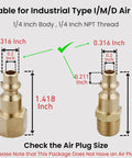 Brass Quarter Inch Female Industrial Air Coupler Set 10 Pack Quick Connector Fittings With NPT Female Threads dimensions illustration