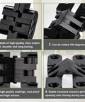 8 Pack Professional Grade Rock Solid Invisible Hidden Door Hinges With 180 Degree Full Swing For Secret Door And Concealed Cabinet Setup Featuring Smooth Operation close-up of durable black alloy hinges showing foldable design and stable structure.