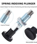 Pair Of M12 Push Fit Ball Nose Spring Plungers Carbon Steel Self Locking Locate Pins displayed with coarse thread and retractable knob.