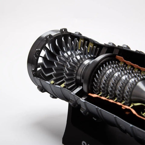 1 To 18 Scale Turbofan Engine Model Kit With Functional Jet Engine And 3D Printed Components Plus LED Light For Ultra Realistic Aircraft Simulation And STEM Education 50 Piece Set, cutaway view