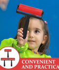 Child holding a red plastic ink roller from the 3 Pack Slick Glide Plastic Ink Rollers For Printmaking And Diamond Art Projects With Top Tier Build For Hassle Free Even Paint Spread And Legit Durable Home Craft Stamping Tool Set.