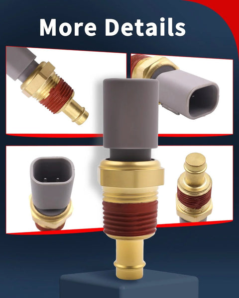 VEHICODE ECT engine coolant temperature sensor with brass threaded body, red sealant, and gray plastic connector.