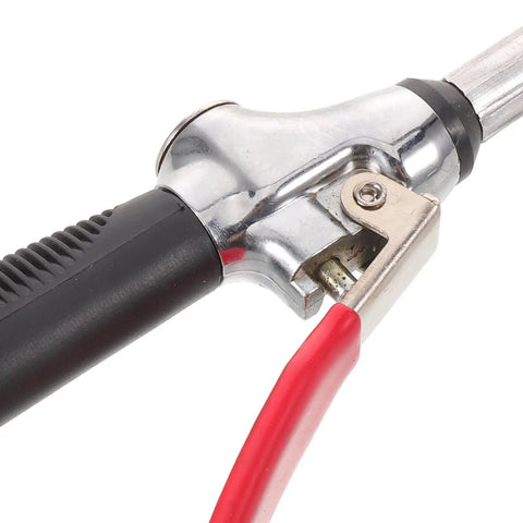 Heavy Duty Aluminum Air Blow Gun With 30cm Extension Nozzle Adjustable Flow Control For Delicate Tool Cleaning And Tough Debris Removal Extended Reach For Hard To Access Areas Versatile Pro Pneumatic Dust Blaster, close-up of trigger and nozzle