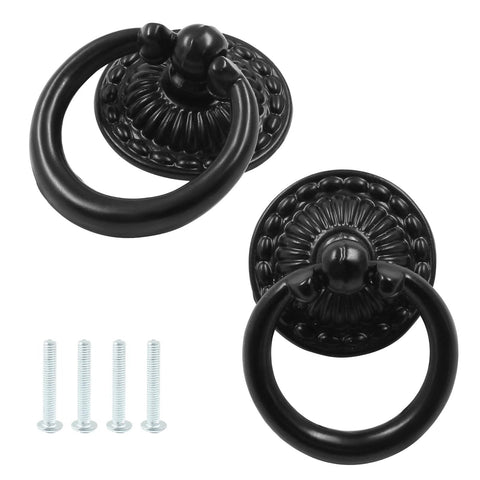8 Pack Vintage Bronze Drop Ring Knobs For Furniture Drawers Single Hole Ring Pull Handles With Intricate Patterns