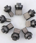 Hydraulic Slotted Die Set For CH60 Punching Machine arranged in a circle, showcasing various die sizes from 5.5x20mm to 14.5x22mm.