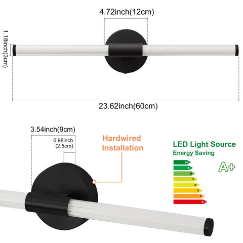 Dimmable LED Vanity Light Bar For Bathroom, 360 Degree Full Illumination Over Mirror Sconce, Black 24 Inch, installation diagram