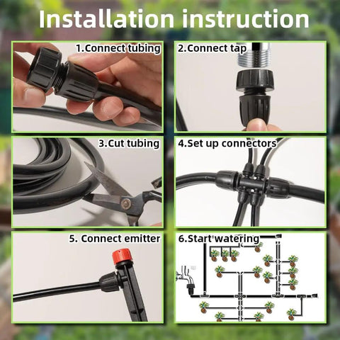 Installation steps for 100 Ft Drip Irrigation Kit With Locking Fittings And Sprayers, Auto Watering System for small farm and raised beds