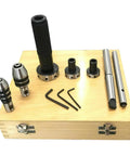 Pro 8-Piece Mt2 Lathe Tailstock Tap And Die Holder Combo Kit With Precision Morse Taper Shank, Full Tapping Set, Stop Handle, Premium Wooden Box For Serious Machinists on wooden box