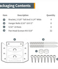 Packaging contents for Heavy Duty Surface Mount Corner Brackets 4Pack, showing brackets, screws, bolts, and nuts.