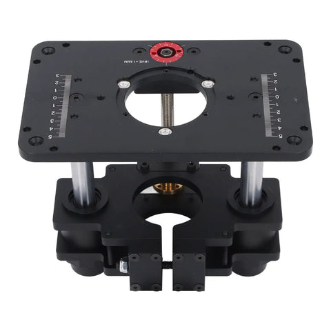Heavy Duty Aluminum Router Table System Featuring Smooth Electric Lift Design Built For Tradesmen Who Demand Rock Solid Stability And Killer Finishes On Every Shop Job with adjustment markings and precision mount.