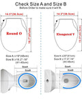 Size chart for Self Cleaning Dual Nozzle Bidet Seat With Non Electric Operation Separate Front And Rear Cleaning Natural Water Spray Soft Close Lid Easy DIY Installation For A Fresh Hygienic Bathroom Upgrade showing round and elongated toilet measurements