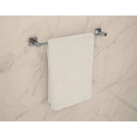 Duro 4 Piece Wall Mounted Bathroom Hardware Set In Polished Chrome Includes 18 Inch Towel Bar Towel hanging on marble wall
