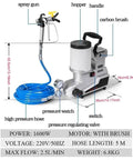 Heavy Duty Portable Airless Paint Sprayer With 2L Tank And Stepless Speed Control 1600W High Pressure Electric Spray Machine with hose and spray gun.