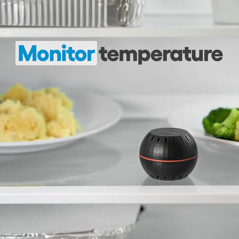 HT Black WiFi Temperature And Humidity Sensor monitoring food temperature in refrigerator shelf