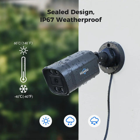 3K Wired Outdoor Security Camera System With Audio IP67 weatherproof design mounted on a wall in outdoor setting