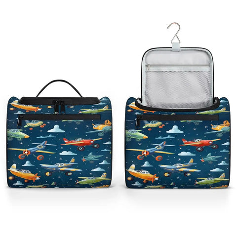 Cartoon Airplane Print Travel Toiletry Bag For Women And Men Large Cosmetic Makeup Organizer Hanging Travel Case