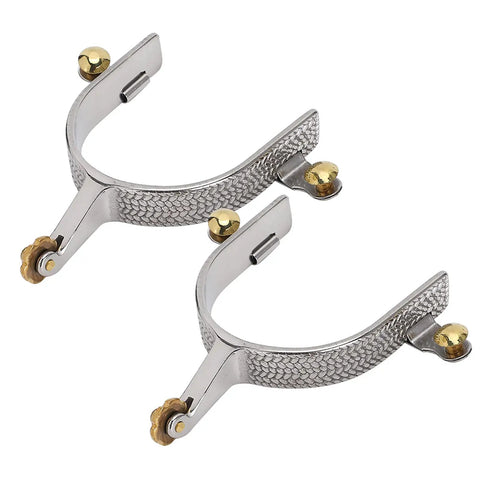 Roping Spurs For Cowboy Boots, Western Stainless Steel Horse Spurs With Brass Gear Decoration, Durable Men's Riding Spurs