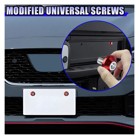 Close-up of Dope 4 Pack M6 License Plate Screws For Cars Trucks And Motorcycles Built From Heavy Duty Aluminum Alloy with red finish.