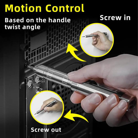 Marker Sized Pocket Friendly Electric Screwdriver Kit With 24 Magnetic Bits And 5 Torque Settings in use on device