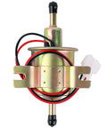 12V Inline Low-Pressure Fuel Pump Go-To Transfer Pump For Gasoline And Diesel Engines, front view with wires and connectors