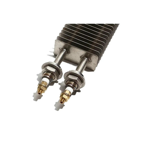 Industrial Square Fin Heater For Air Systems And Ovens Featuring A Heavy Stainless Steel Heat Plate With 1400 Watt Output close-up view of mounting connections.