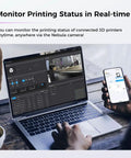 Person using laptop and phone for Nebula Camera For 3D Printers With 24 Hour Real Time Monitoring Time Lapse Spaghetti Detection