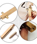 Close-up of Pro Grade Violin Luthier Inlay Tool Curved Saddle Knife Accessory for precise grooving on a violin with brass finish
