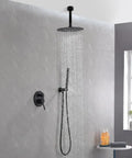 Shower System, 10-Inch Ceiling-Mount Rain Head and Handheld, Matte Black in modern bathroom with dual spray options.
