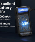 Borescope Inspection Camera With Light featuring battery life details, 2000mAh, 3.5 hours usage, electronic display.