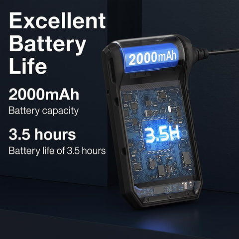 Borescope Inspection Camera With Light featuring battery life details, 2000mAh, 3.5 hours usage, electronic display.