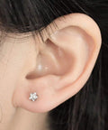 Clear Cubic Zirconia Star Stud Earrings 16G 4mm CZ With 4mm Ball Back Screw Post Stainless Steel Unisex Nose Helix Cartilage Ear Lobe Jewelry Dope Sparkle For Everyday Wear, star stud on ear lobe