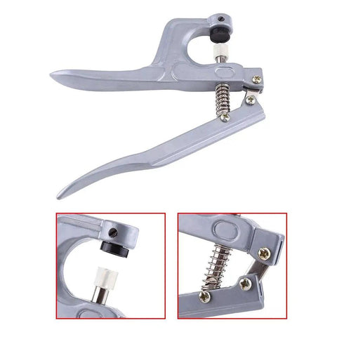 Snap Fastener Tool Kit With 350-Piece Resin Buttons And Press Pliers Set For Clothing Diapers Bibs And Crafts Super Handy DIY Snaps For Quick Seams And Fun Projects, gray metal pliers close-up