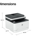 LaserJet Pro All In One Wireless Printer With Duplex Printing For Small Teams, Product Dimensions Displayed