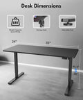 Electric Height Adjustable Standing Desk For Home Office Sit Stand 55 By 24 Inches With Splice Board Construction Black Frame