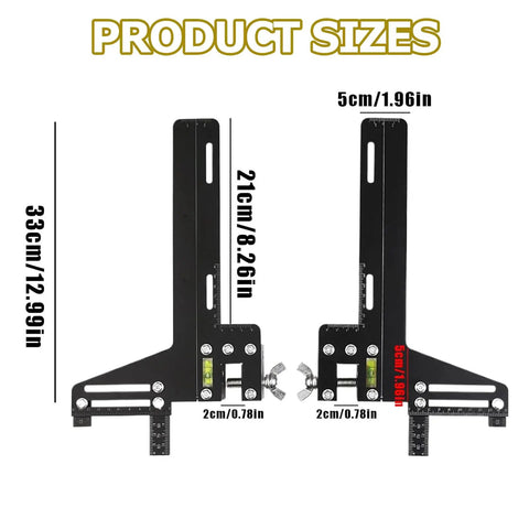 Pro Level Elevator Guide Gauge Tough As Nails Stainless Steel Ruler showing size dimensions 33cm/12.99in and 21cm/8.26in.