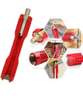 Do It All Faucet And Sink Installer Tool 8 In One Basin Wrench shown dismantled with red body and multiple views of usage