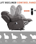 Power Lift Recliner Chair With Massage And Heat For Elderly control panel showing reclining positions