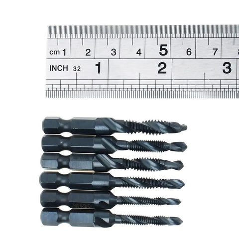 Six Pack Drill Tap Bit Set With Black Nitride Coating For Power Drills And Drivers Includes SAE Sizes 6 32 NC to 1 4 20 NC
