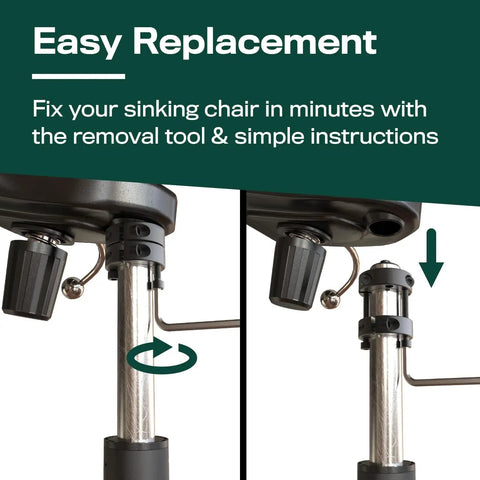 Chair Cylinder Replacement With Removal Tool For Quick Fix On Desk And Gaming Chairs, showing easy installation steps