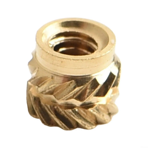 Top Tier Brass Knurled Heat Set Threaded Inserts For 3D Prints And Thermoplastics, close-up view of brass insert with knurled texture.