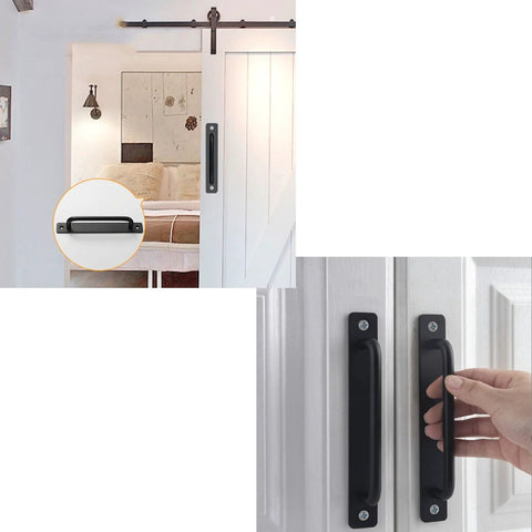 Black 4 Piece Barn Drawer Pulls Set With Flat Head Long Base Design For Drawers Doors And Cabinets Durable Aluminum Alloy Construction