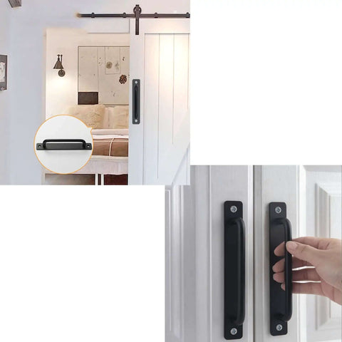 Metal Barn Door Pull Set, Four Pack Long Base Flat Head Drawer Pulls For Barn Doors, Cabinets, Wood Doors And Garages, Black Finish