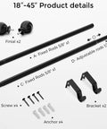 Black 5/8 Inch Curtain Rod Set For Windows 18 To 45 Inches showing finials, rods, brackets, screws, anchors, and hardware set