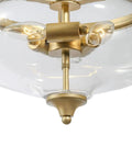 Close-up of Modern Gold Glass Pendant Chandelier With Three Lights For Foyer And Dining Room, showing sleek fishbowl shade.