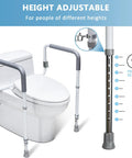 Built Heavy Duty Bathroom Safety Rail For Seniors Featuring Height And Width Adjustable Handles With Thick Padded Foam Grip For Rock Solid Stability Up To 350 Lbs With Zero Drama Installation, showing height adjustment settings.