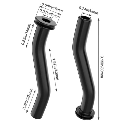 Two Pack Rubber Vacuum Hose With Clamps For Fuel Pump Vacuum Line Replacement 596163 Compatible with OEM 593998 797408, dimensions shown