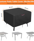 Built Tough Heavy Duty Waterproof Square Table Cover 38 by 38 Inches for Outdoor Patio Tables, front view with dimensions